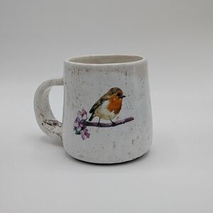 Handmade Mug With with Two Bird Designs On White Glaze 12oz Handmade Pottery